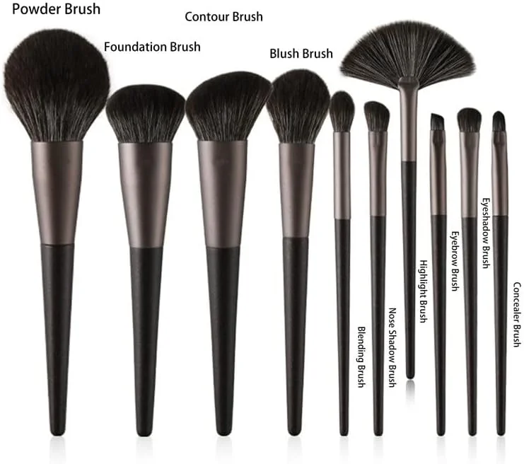 SKipdr 10Pcs Black Makeup Brushes Set Professional Brushes Foundation Powder Contour Eyeshadow Make Up Brushes