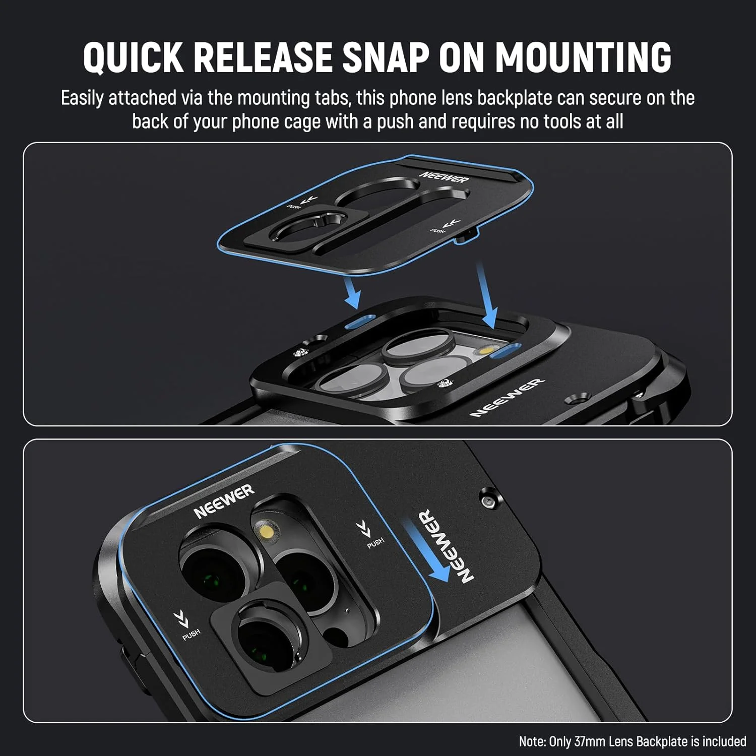 صفحه نصب لنز سری T نیور، صفحه پشتی برای قفس تلفن آیفون 15 پرو و آیفون 15 پرو مکس (PA023 و PA024)، آداپتور نصب سریع، سازگار با لنزهای موبایل سری Moment T، مدل PA034