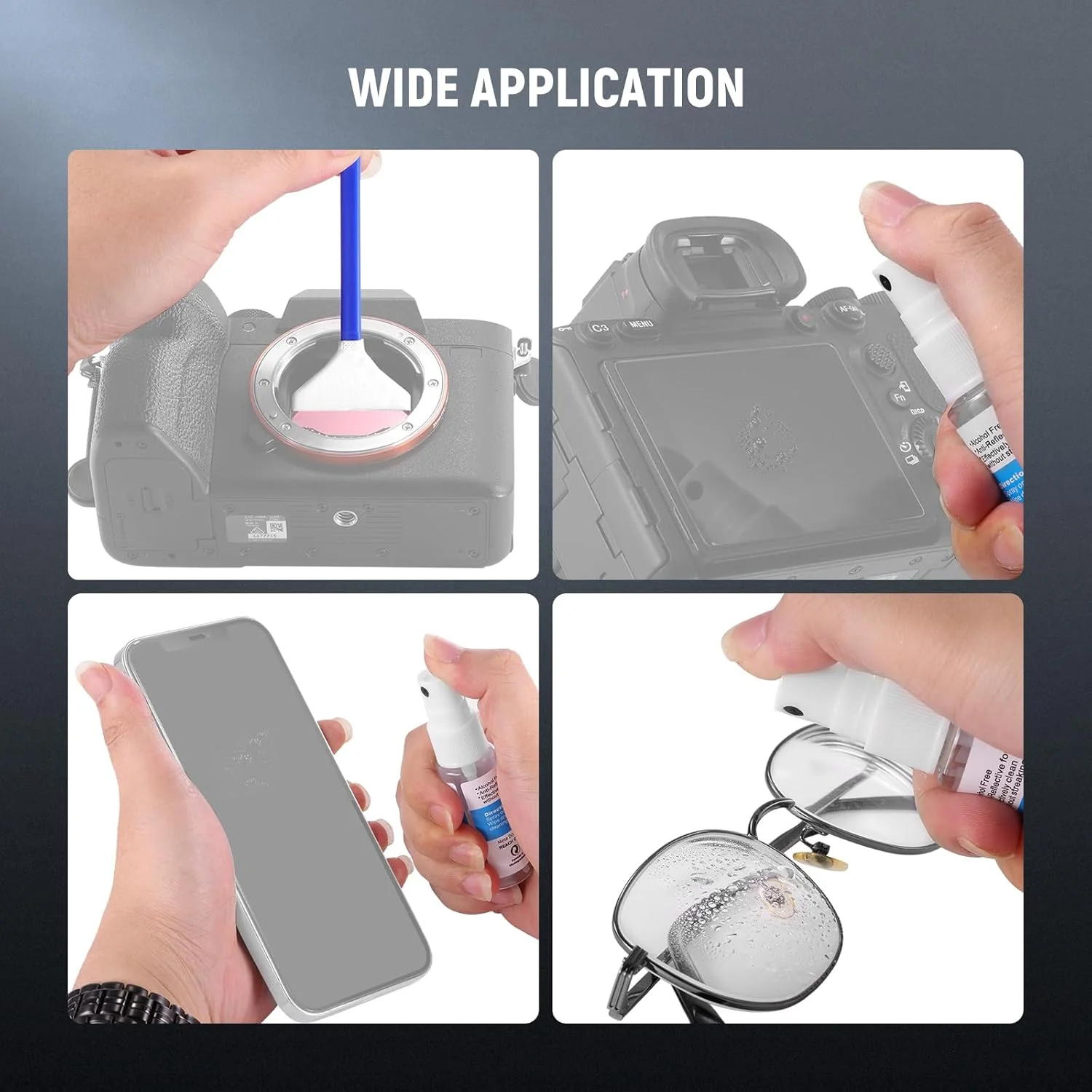 کیت تمیز کننده لنز دوربین نیور 12 در 1 برای دوربین های DSLR، لوازم الکترونیکی، تلفن ها، تبلت ها، 10 عدد سواب تمیز کننده برای سنسور 16 میلی متری APS-C + 1 عدد اسپری تمیز کننده + 1 عدد پارچه، HM-47