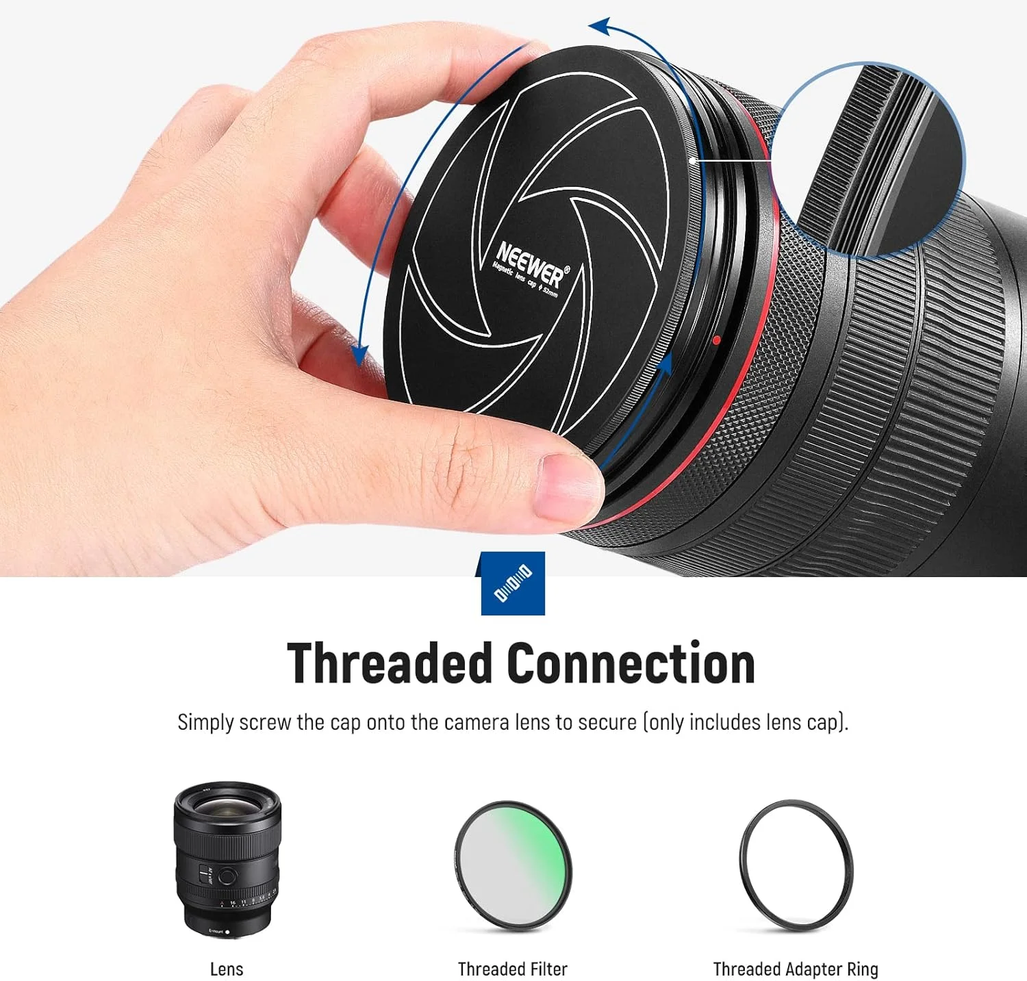 درب لنز مغناطیسی آلومینیومی 52 میلی‌متری NEEWER با رزوه 52 میلی‌متری، سازگار با فیلترهای لنز مغناطیسی 52 میلی‌متری NEEWER K&F Kase و لنز دوربین 52 میلی‌متری (حلقه آداپتور مغناطیسی شامل نمی‌شود)