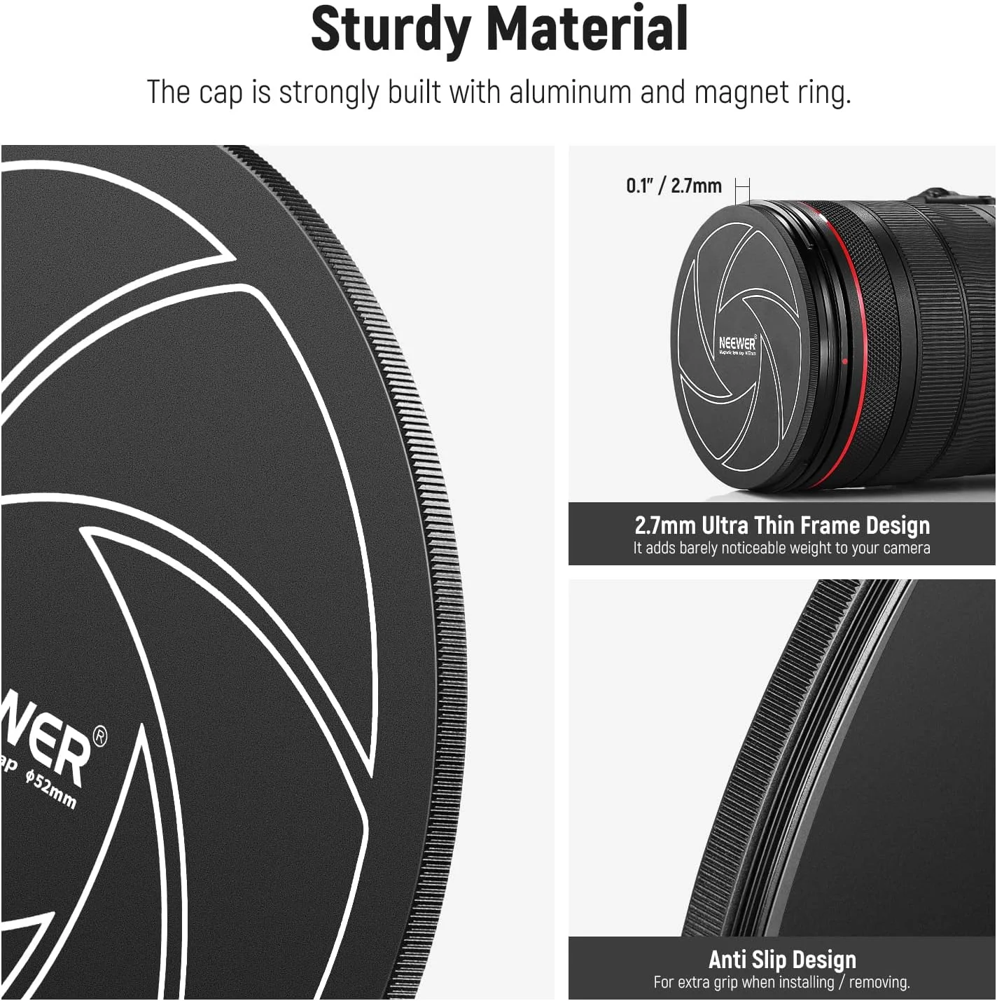 درب لنز مغناطیسی آلومینیومی 52 میلی‌متری NEEWER با رزوه 52 میلی‌متری، سازگار با فیلترهای لنز مغناطیسی 52 میلی‌متری NEEWER K&F Kase و لنز دوربین 52 میلی‌متری (حلقه آداپتور مغناطیسی شامل نمی‌شود)