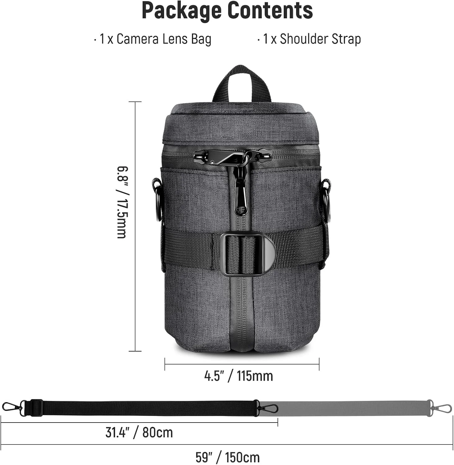 کیف لنز دوربین NEEWER برای لنز دوربین DSLR، ضد آب، ضخیم شده، قابل گسترش، محافظ با زیپ های قفل شونده، بند شانه، سگک پشتی کیف لنز دوربین NEEWER برای لنز دوربین DSLR، ضد آب، ضخیم شده، قابل گسترش، محافظ با زیپ های قفل شونده، بند شانه، سگک پشتی