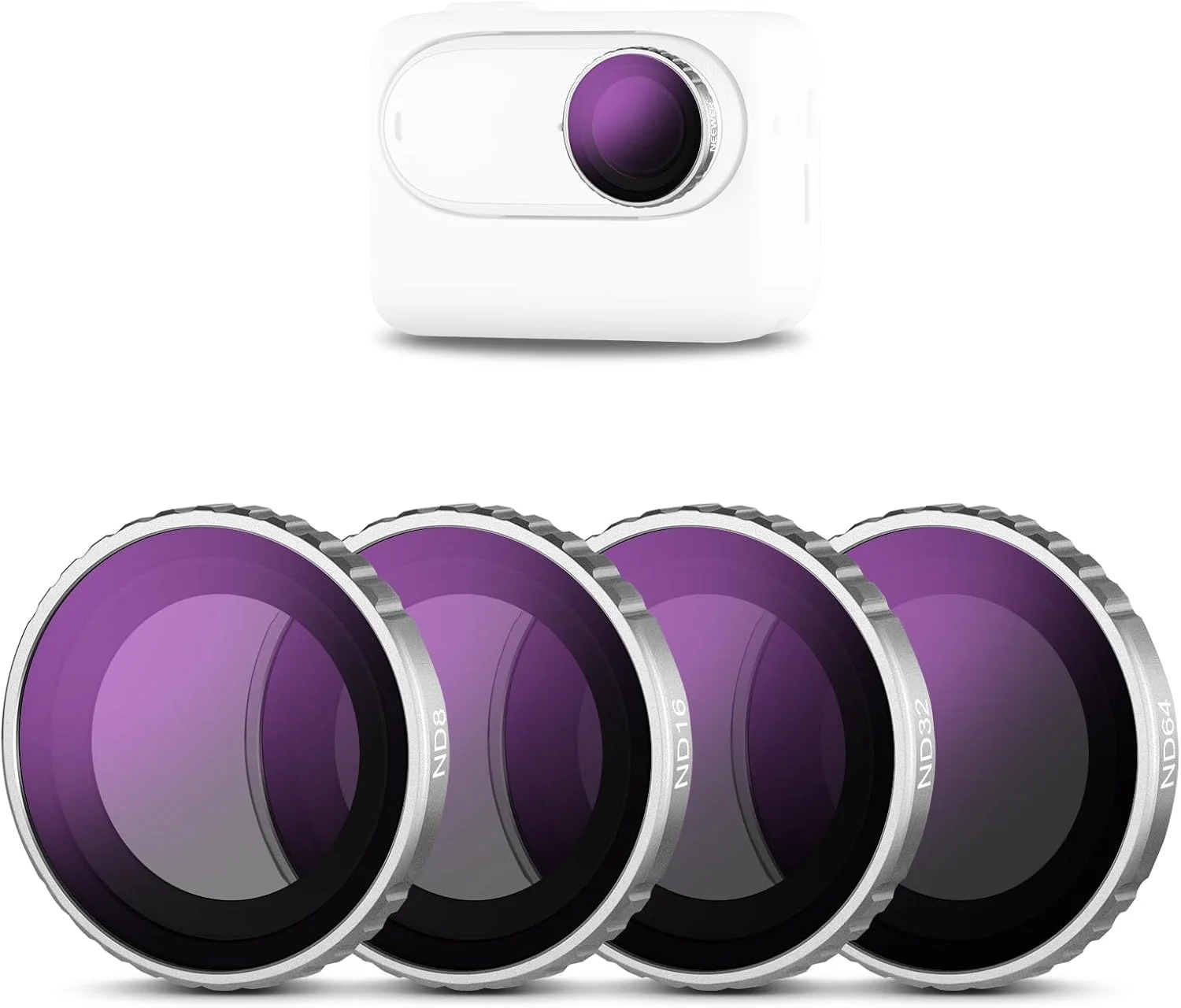 مجموعه فیلتر ND نیور GO 3S (بسته 4 عددی)، فیلترهای کاهنده نور ND8 ND16 ND32 ND64، کیت لوازم جانبی فیلتر لنز با شیشه HD اپتیکال چند لایه، سازگار با Insta 360 GO 3S، FLB01