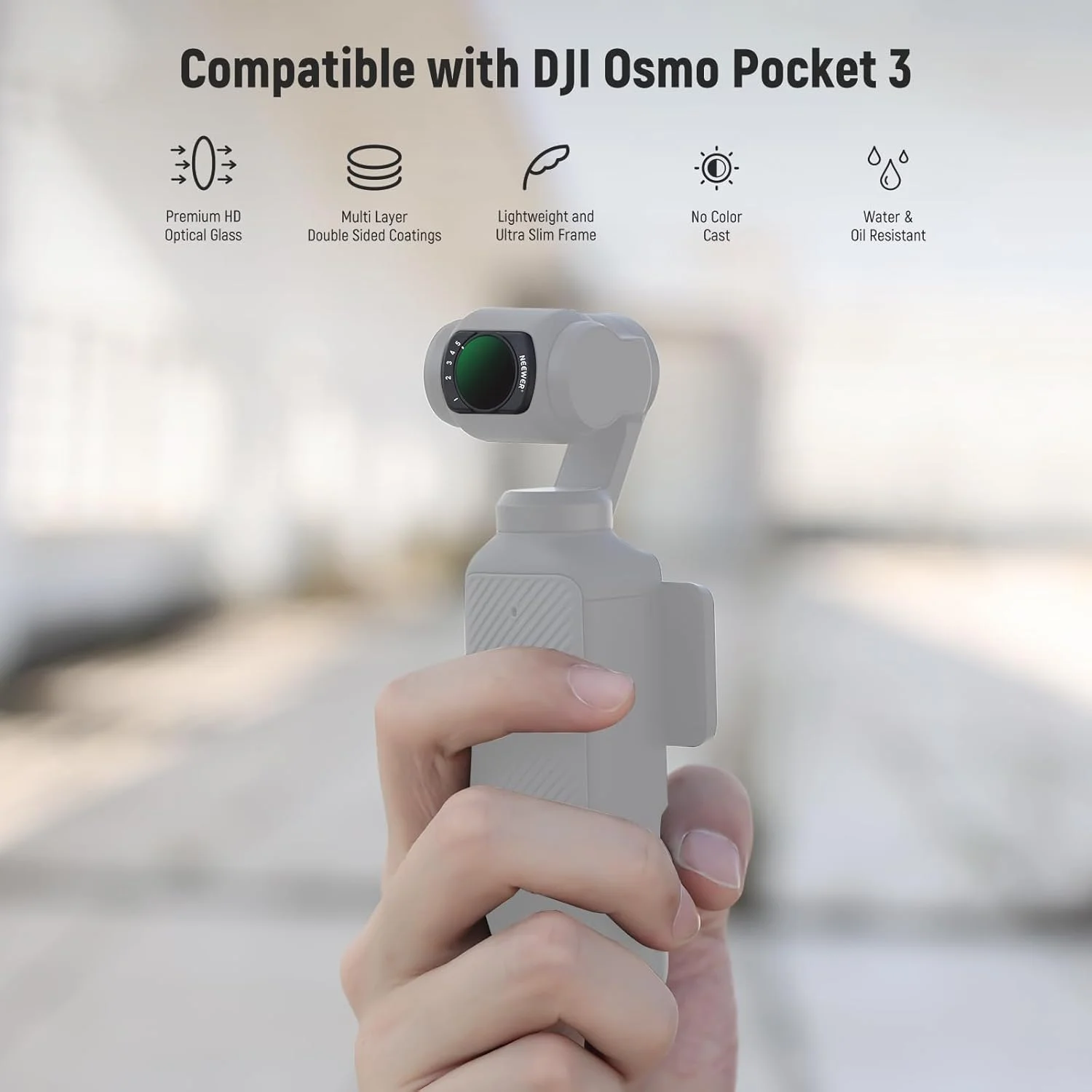 فیلتر ND متغیر NEEWER سازگار با لوازم جانبی DJI Osmo Pocket 3 Creator Combo، فیلتر مغناطیسی با چگالی خنثی قابل تنظیم ND2-32 برای لنز دوربین اکشن، 2 محافظ صفحه نمایش، 2 پارچه تمیز کننده