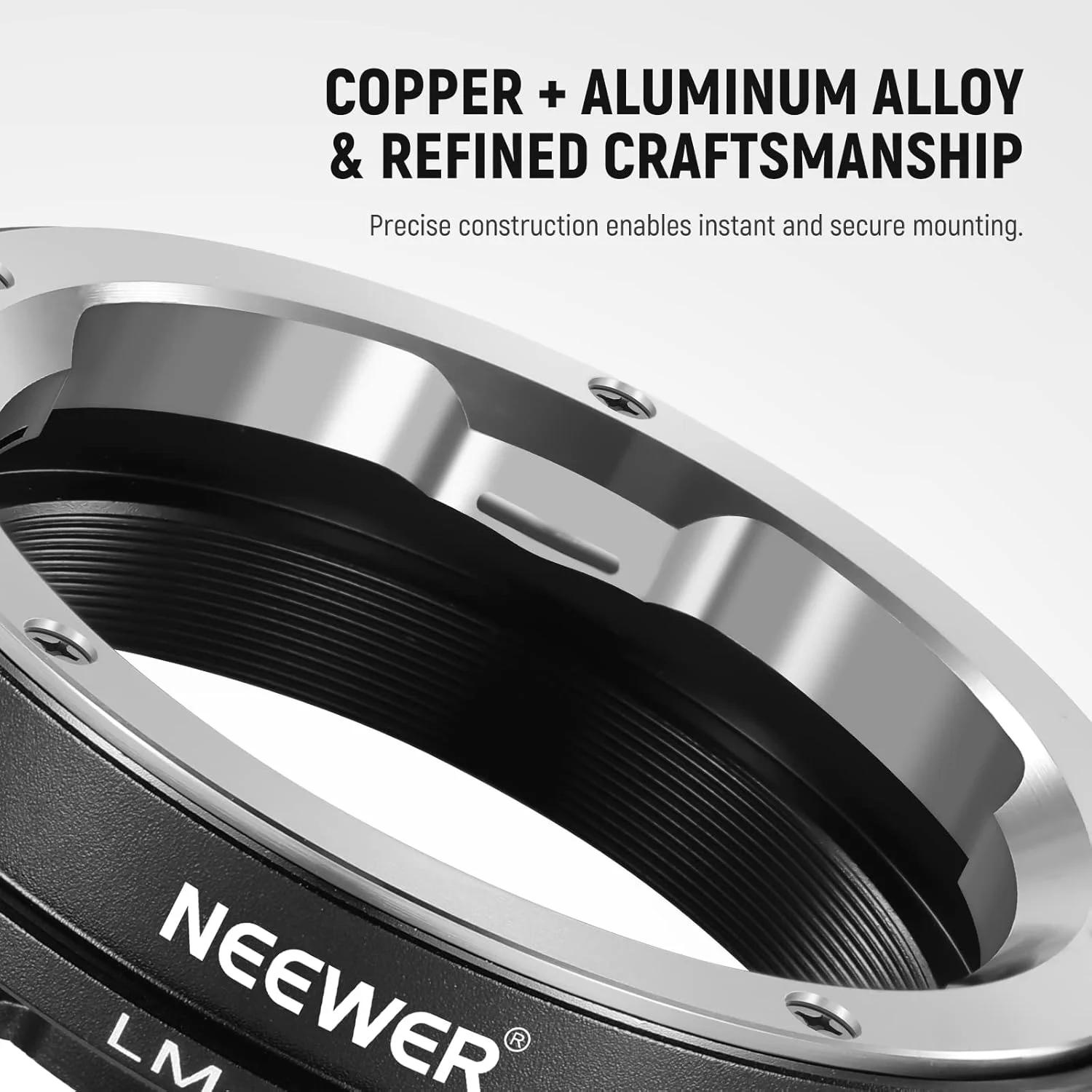 آداپتور لنز Neewer با حلقه فوکوس دستی سازگار با لنزهای Leica M Mount به دوربین های Sony E Mount، سازگار با Sony A1 A9 A7 A7C A7R A7S A6600 A6400 A5000 NEX-7 NEX-6 NEX-5 ZV-E10 FX30