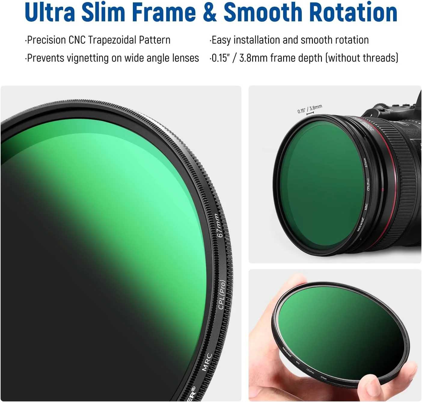 فیلتر پلاریزه 67 میلیمتری NEEWER، فیلتر CPL با 30 لایه فیلم پلاریزه چند لایه، کاهش تابش خیره کننده/بهبود کنتراست/فوق العاده نازک/کاهش انعکاس/شیشه نوری HD فیلتر پلاریزه 67 میلیمتری NEEWER، فیلتر CPL با 30 لایه فیلم پلاریزه چند لایه، کاهش تابش خیره کننده/بهبود کنتراست/فوق العاده نازک/کاهش انعکاس/شیشه نوری HD