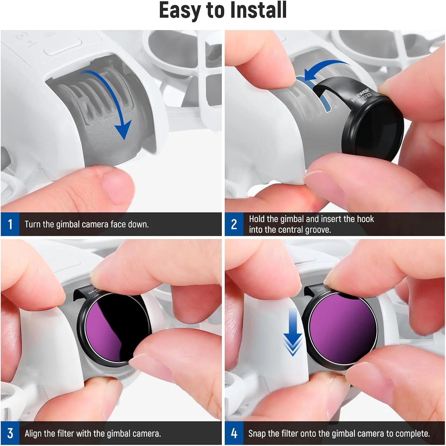 مجموعه فیلتر ND نیور سازگار با DJI NEO، بسته 4 عددی ND8 + ND16 + ND32 + ND64 لوازم جانبی پهپاد با تراکم خنثی، شیشه نوری HD چند لایه باریک، FL-N22 مجموعه فیلتر ND نیور سازگار با DJI NEO، بسته 4 عددی ND8 + ND16 + ND32 + ND64 لوازم جانبی پهپاد با تراکم خنثی، شیشه نوری HD چند لایه باریک، FL-N22