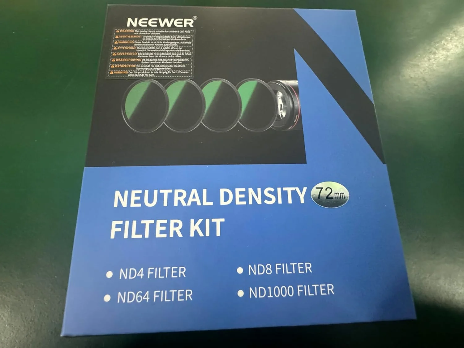 کیت فیلتر ND ثابت 72 میلی‌متری NEEWER شامل فیلترهای ND1000، ND64، ND8 و ND4 با پوشش نانو 30 لایه دو طرفه، شیشه اپتیکال HD، بسیار باریک، ضد آب، ضد خش و کیف ضد آب