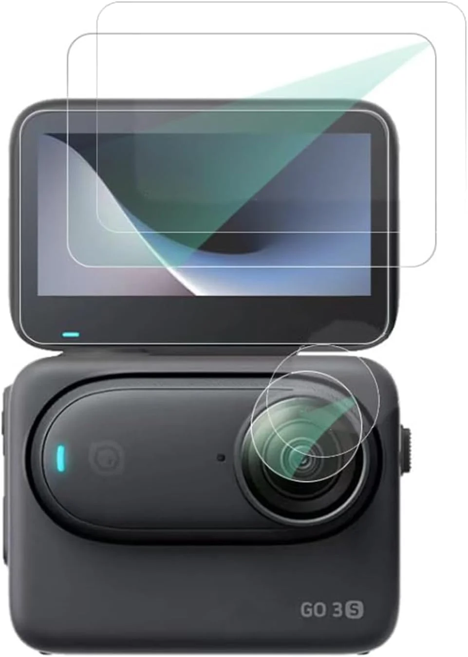 محافظ صفحه نمایش 4 عددی eWINNER سازگار با لنز دوربین اکشن Insta360 GO 3S / پوشش صفحه نمایش LCD شیشه ای سخت با سختی 9H برای لوازم جانبی دوربین Insta 360 GO 3S