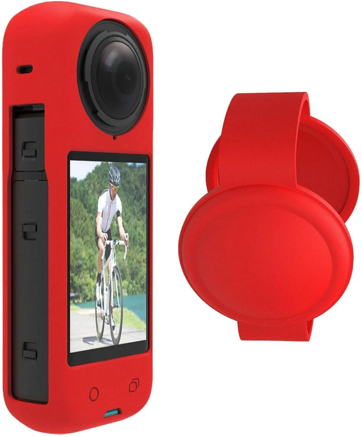 محافظ سیلیکونی دوربین ورزشی پانورامای Insta360 X4 به همراه پوشش لنز / محافظ کامل / ضد گرد و غبار و ضد ضربه مناسب برای Insta 360 X4 (قرمز)