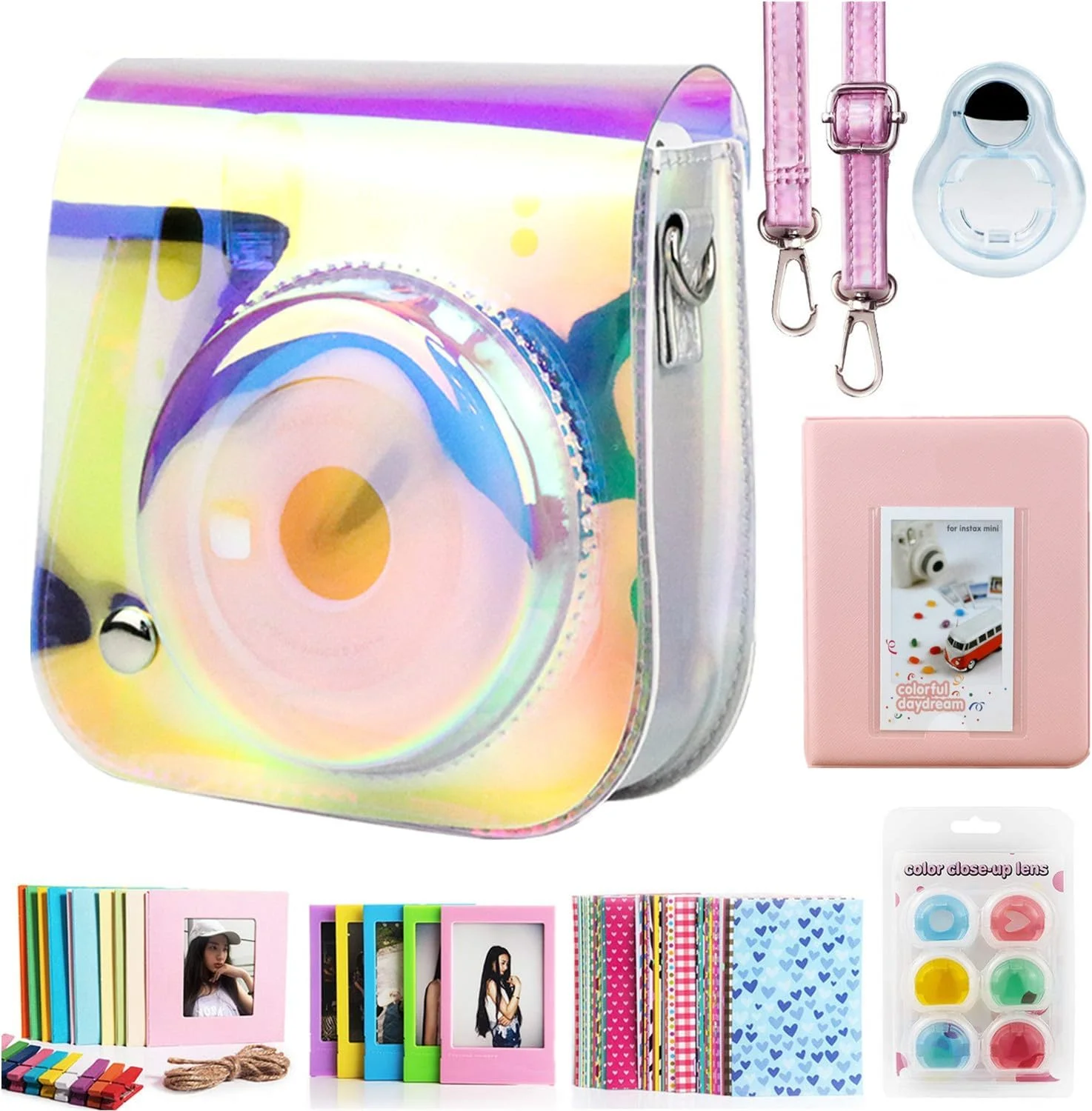 مجموعه لوازم جانبی دوربین 8 تکه ای eWINNER سازگار با دوربین فوجی فیلم اینستکس مینی 11 / شامل کیف دوربین / بند / حاشیه / لنز سلفی / آلبوم / فیلترها و قاب آویز دیواری (نقره ای جادویی)