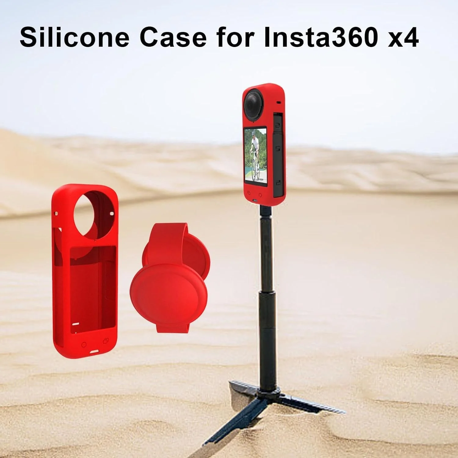 محافظ سیلیکونی دوربین ورزشی پانورامای Insta360 X4 به همراه پوشش لنز / محافظ کامل / ضد گرد و غبار و ضد ضربه مناسب برای Insta 360 X4 (قرمز)