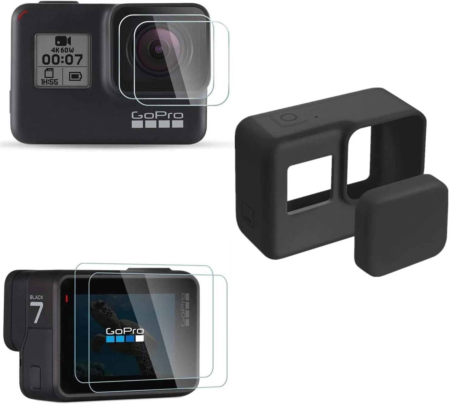 مجموعه محافظ صفحه نمایش ال سی دی ای وینر شامل 4 قطعه: محافظ صفحه نمایش + محافظ لنز + قاب سیلیکونی + پوشش لنز سازگار با دوربین اکشن GoPro Hero 7/6/5 Black