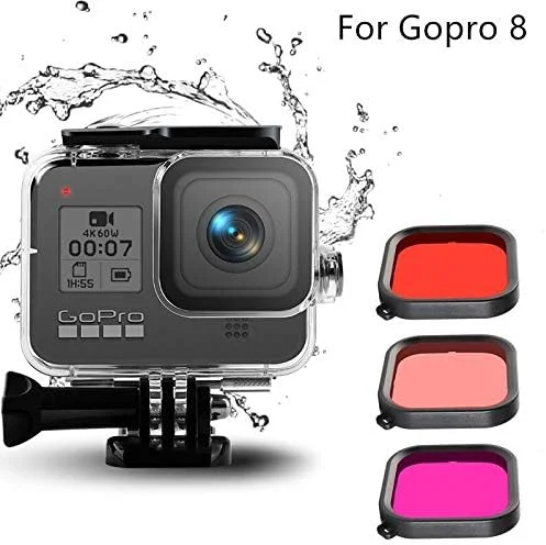 مجموعه لوازم جانبی دوربین اکشن eWINNER - سازگار با قاب ضد آب Gopro Hero 8 black + فیلتر لنز + کیف حمل ضد آب + محافظ صفحه نمایش و لنز شیشه ای حرارت دیده + کیت لوازم جانبی آستین سیلیکونی دوربین