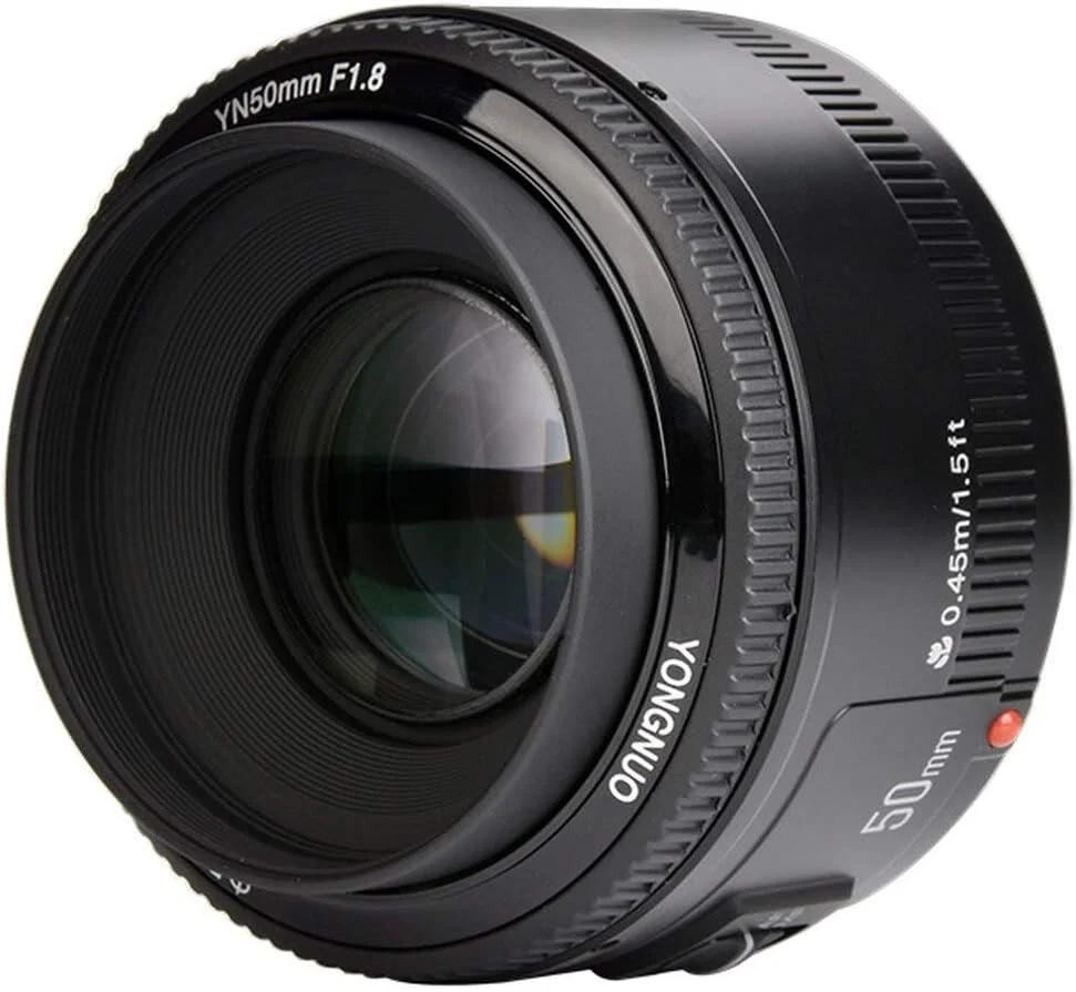 لنز استاندارد و پرایم یونگنو EF YN 50mm F/1.8 1:1.8 برای دوربین دیجیتال کانن ریبل، سازگار با مدل‌های 1100D، 1200D، 1300D، 1500D، 700D، 750D، 800D، 200D، 70D، 80D