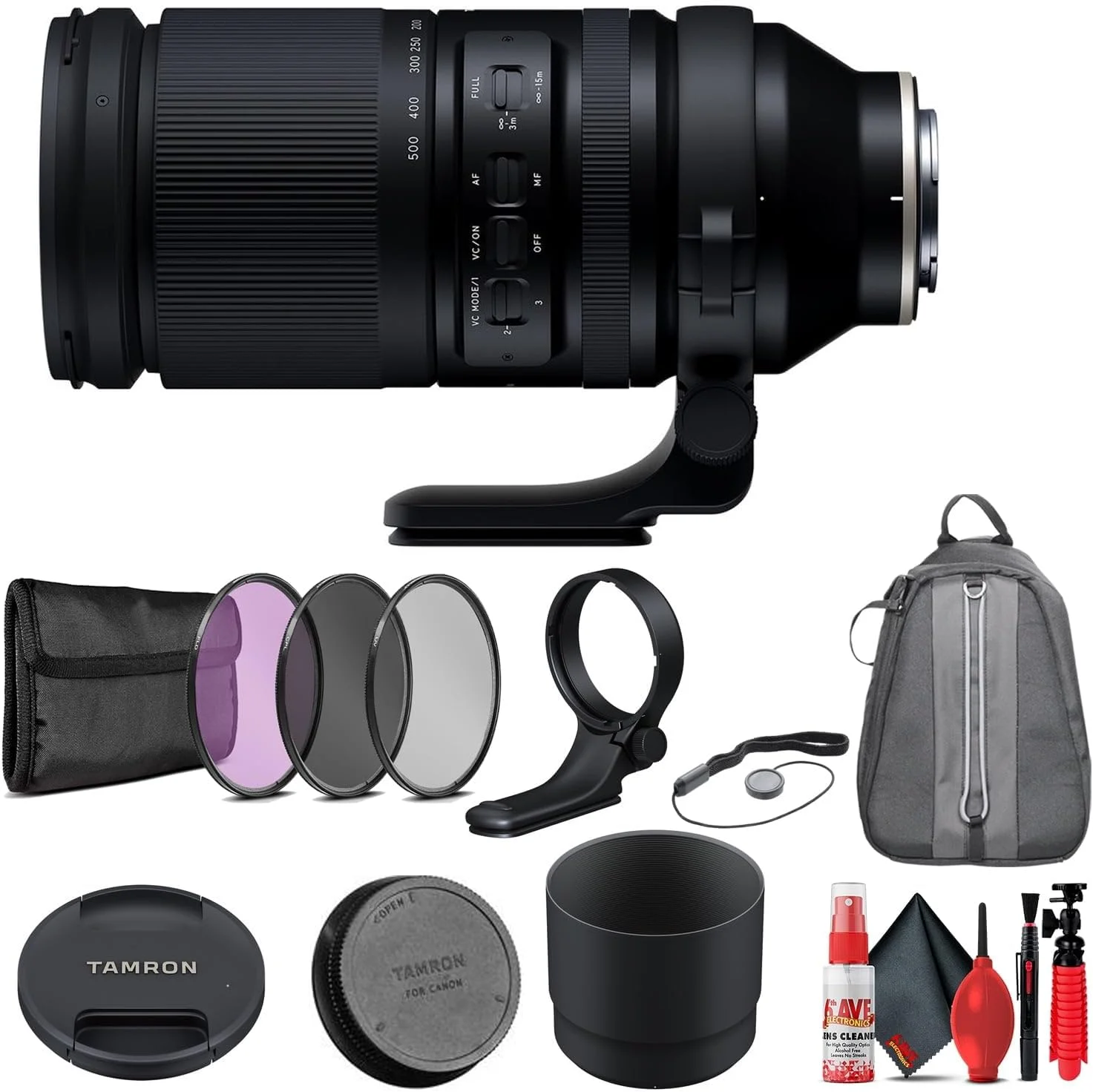 لنز تامرون 150-500mm f/5-6.7 Di III VXD برای Sony E-Mount (AFA057S-700) + کوله پشتی پد دار + مجموعه فیلتر 3 تکه 82 میلی متری + درپوش لنز + کیت تمیز کننده لنز 6Ave (مدل بین المللی) لنز تامرون 150-500mm f/5-6.7 Di III VXD برای Sony E-Mount (AFA057S-700) + کوله پشتی پد دار + مجموعه فیلتر 3 تکه 82 میلی متری + درپوش لنز + کیت تمیز کننده لنز 6Ave (مدل بین المللی)