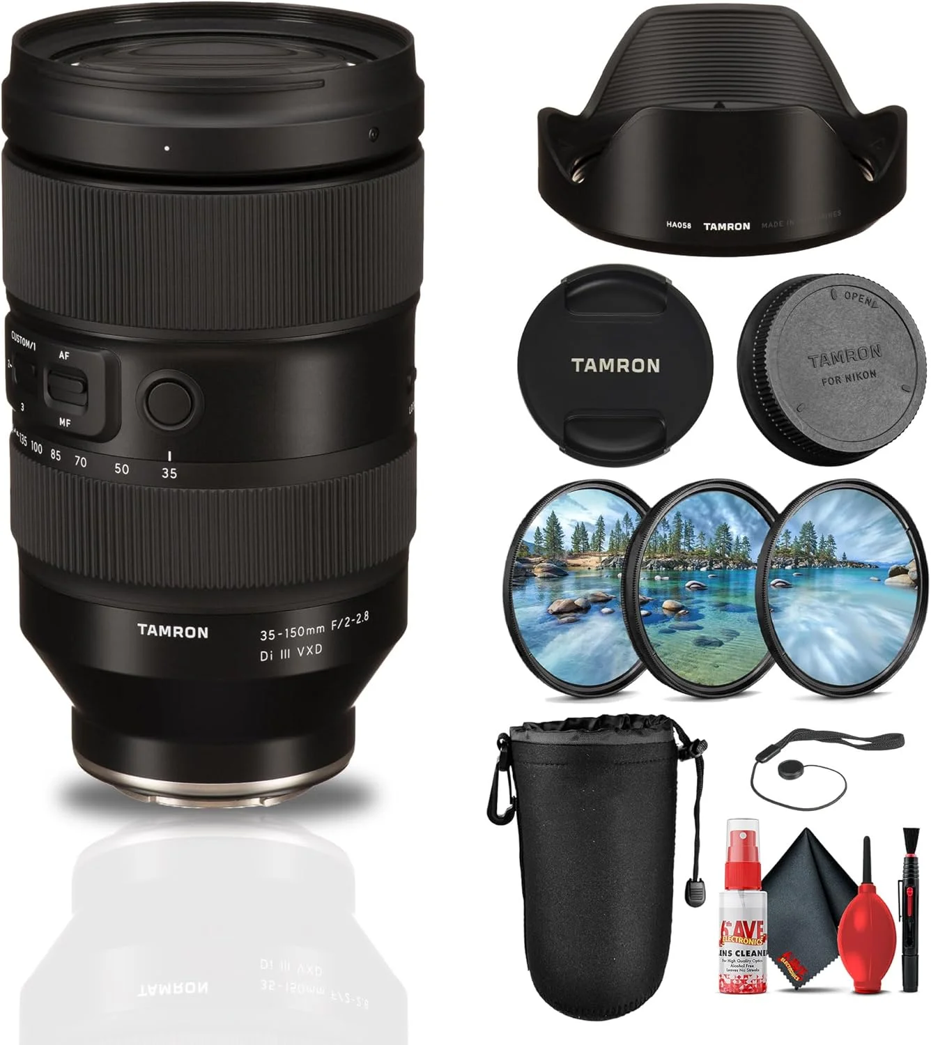 لنز تامرون 35-150mm f/2-2.8 Di III VXD (نیکون Z) + کیف محافظ لنز + کیت فیلتر 3 تکه + درپوش لنز