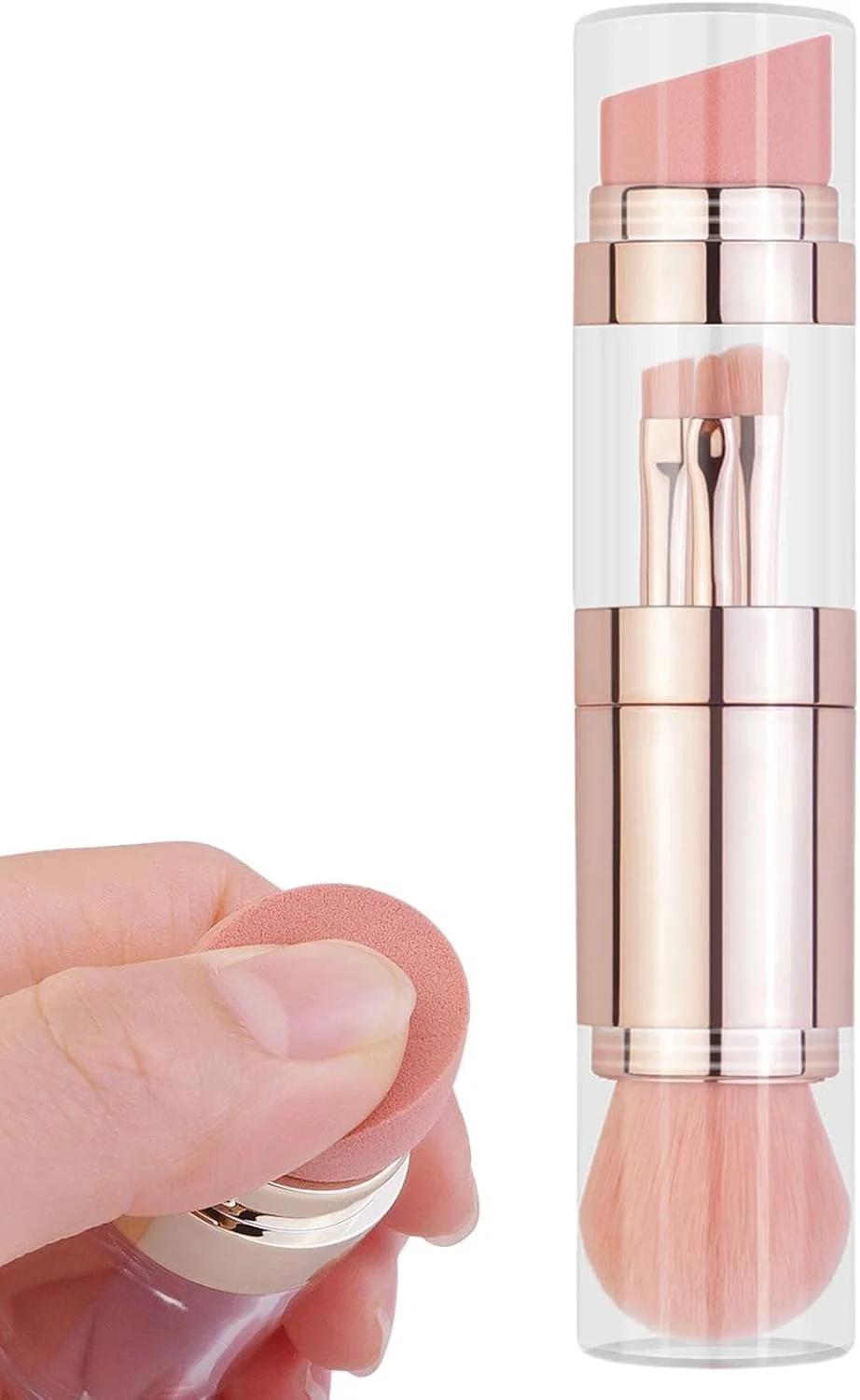 ست براش آرایشی کوچک، کیت براش سایه چشم قابل حمل 5 در 1 - ابزار کاربردی برای کرم پودر، کانسیلر، سایه چشم برای خانم ها