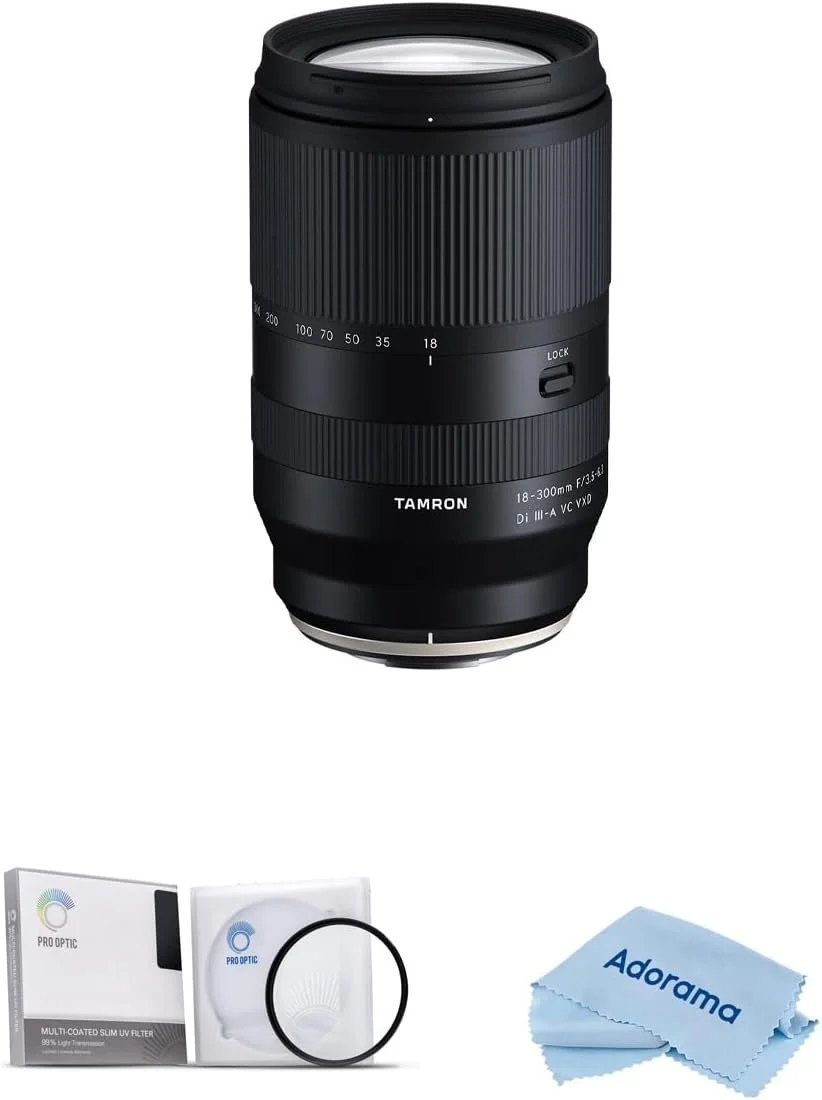 لنز تامرون 18-300mm f/3.5-6.3 Di III-A VC VXD برای Sony E به همراه فیلتر UV 67mm و پارچه تمیز کننده میکروفیبر