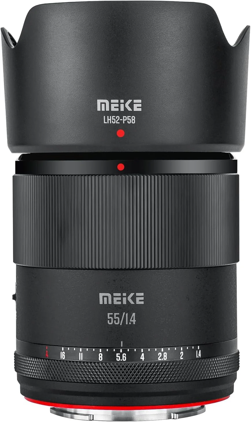 لنز پرتره 55 میلی‌متری Meike F1.4 با فوکوس خودکار، موتور پله‌ای STM و دیافراگم بزرگ APS-C، سازگار با دوربین‌های Sony E Mount مدل‌های FX30 A6400 A5000 A5100 A6000 A6100 A6300 A6500 A6600 A6700 ZV-E10 ZV-E100 Mark II