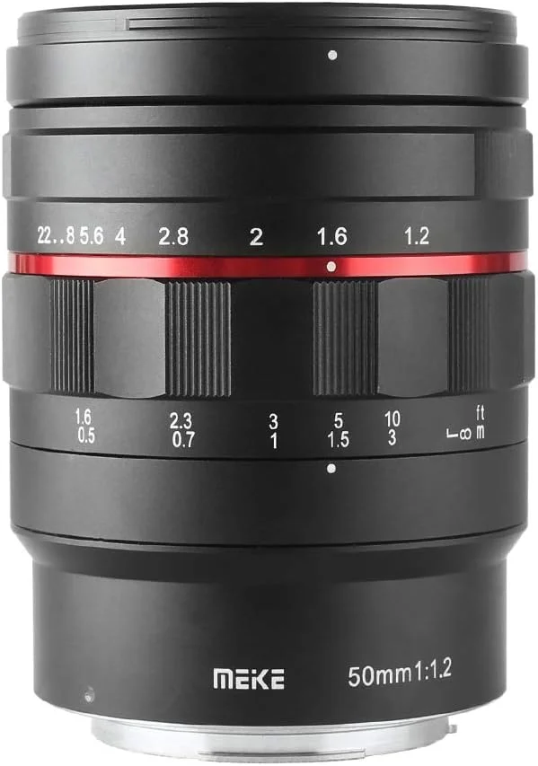 لنز 50mm F1.2 با دیافراگم بزرگ و فول فریم با فوکوس دستی Meike برای دوربین های Canon با مانت RF مدل EOS-R EOS-RP R5 R6