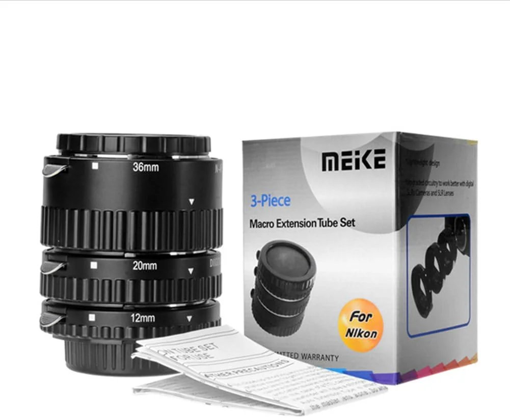 مجموعه لوله های افزایش طول ماکرو با پایه فلزی و فوکوس خودکار Meike، 12mm 20mm 36mm برای دوربین های SLR نیکون - مشکی
