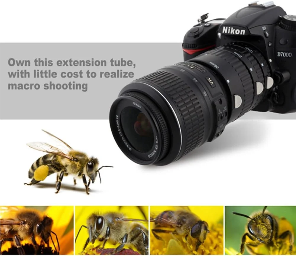 مجموعه لوله های افزایش طول ماکرو با پایه فلزی و فوکوس خودکار Meike، 12mm 20mm 36mm برای دوربین های SLR نیکون - مشکی