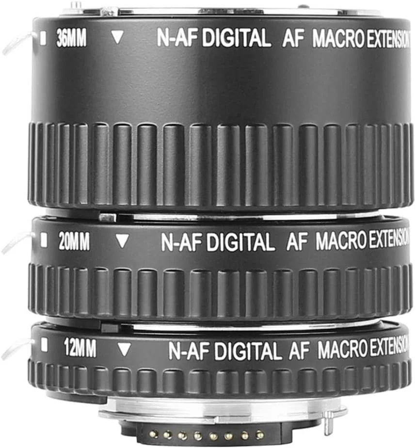 آداپتور لوله افزایش طول ماکرو فلزی با فوکوس خودکار الکترونیکی MEIKE MK-N-AF1-A برای دوربین های DSLR نیکون مدل های D80 D90 D300 D300S D800 D3100 D3200 D3400 D5000 D5100 D5200 D7000 D7100 (بدون لوگوی Meike)