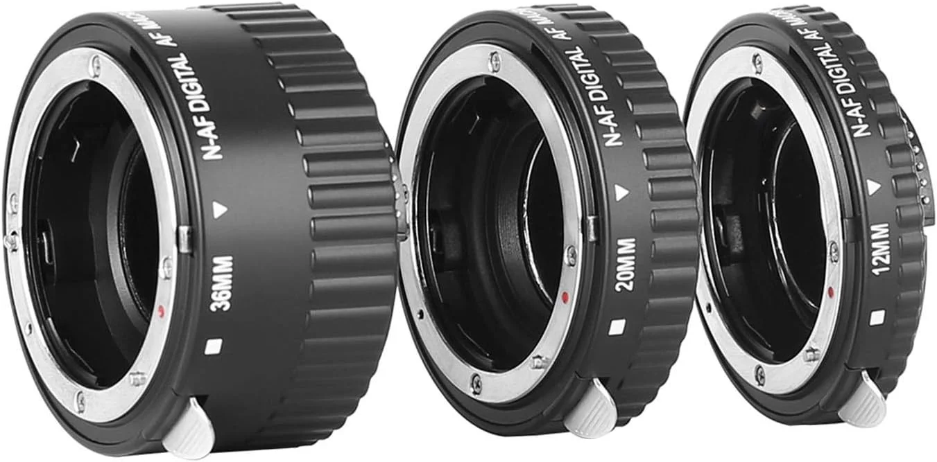 آداپتور لوله افزایش طول ماکرو فلزی با فوکوس خودکار الکترونیکی MEIKE MK-N-AF1-A برای دوربین های DSLR نیکون مدل های D80 D90 D300 D300S D800 D3100 D3200 D3400 D5000 D5100 D5200 D7000 D7100 (بدون لوگوی Meike)