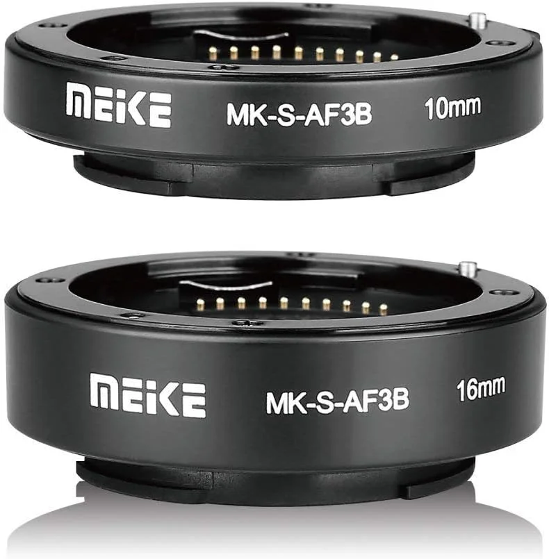 حلقه آداپتور لوله اکستنشن ماکرو با فوکوس خودکار پلاستیکی MEIKE MK-S-AF3B با اندازه های 10mm و 16mm برای دوربین های بدون آینه Sony E-Mount FE-Mount مدل های A7 A7M2 NEX3 MEX5 NEX6 NEX7 A5000 A6000 A6300 A6500 A9 و غیره (S-AF-3B)