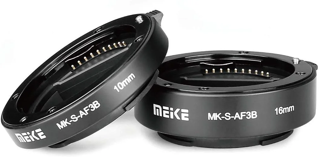حلقه آداپتور لوله اکستنشن ماکرو با فوکوس خودکار پلاستیکی MEIKE MK-S-AF3B با اندازه های 10mm و 16mm برای دوربین های بدون آینه Sony E-Mount FE-Mount مدل های A7 A7M2 NEX3 MEX5 NEX6 NEX7 A5000 A6000 A6300 A6500 A9 و غیره (S-AF-3B)