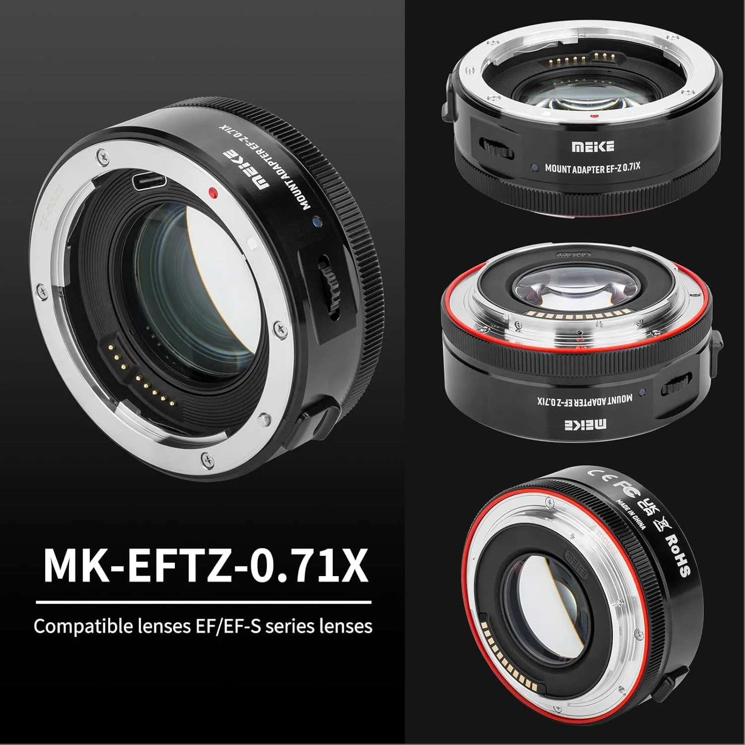 آداپتور لنز Meike EFTR-0.71X با بوستر سرعت 0.71x و کاهش دهنده فاصله کانونی، مبدل مانت لنز برای لنزهای Canon EF به دوربین های سری Nikon Z مدل های Z50 Z30 Zfc