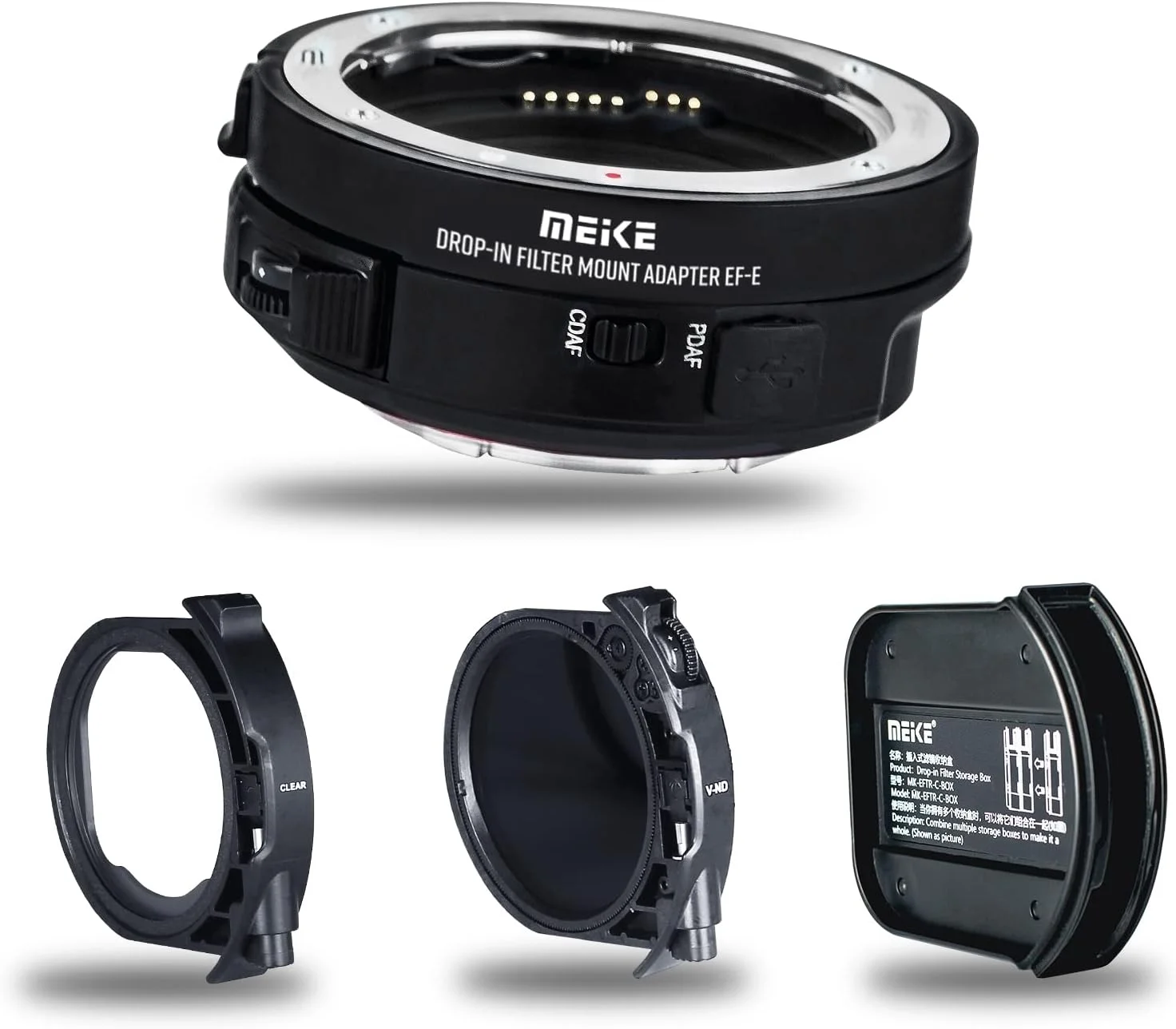 آداپتور لنز مانت اتوماتیک فوکوس Meike MK-EFTE-C VND با مبدل فیلترهای متغیر ND و UV برای لنزهای Canon EF/EF-S به دوربین های Sony E Mount مدل های A9 A7III A7II A7 A7R3 A7R4