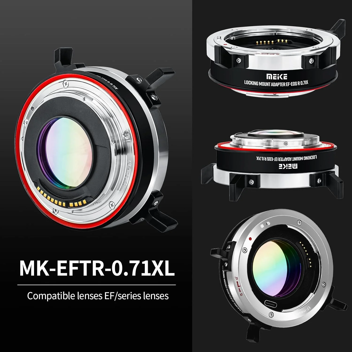 آداپتور مانت لنز قفل‌شونده Meike EFTR-071XL با بوستر سرعت 0.71x کاهنده فاصله کانونی، مبدل مانت لنز با بوستر سرعت برای لنزهای مانت Canon EF به دوربین‌های Canon APS-C EOS R7 R10