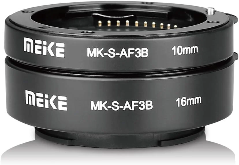 حلقه آداپتور لوله اکستنشن ماکرو با فوکوس خودکار پلاستیکی MEIKE MK-S-AF3B با اندازه 10 و 16 میلی‌متر برای دوربین‌های بدون آینه Sony E-Mount FE-Mount مدل A7 A7M2 NEX3 MEX5 NEX6 NEX7 A5000 A6000 A6300 A6500 A9 و غیره