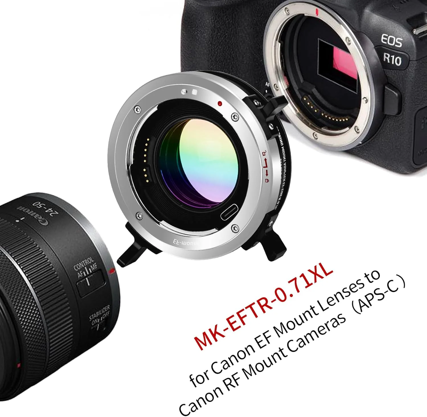 آداپتور مانت قفل‌شونده Meike MK-EFTR-071XL با فوکوس خودکار 0.71X Speedbooster برای لنزهای Canon EF به دوربین‌های Canon RF مانت EOS R6 R7 R10 C70 R50