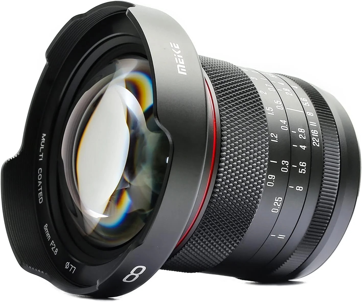 لنز زاویه باز 8 میلی‌متری Meike F2.8 با فوکوس دستی و بدون اعوجاج، سازگار با دوربین‌های بدون آینه پاناسونیک Olympus MFT M43 مدل‌های GH1 GH2 GH3 GH4 GH5 GH6
