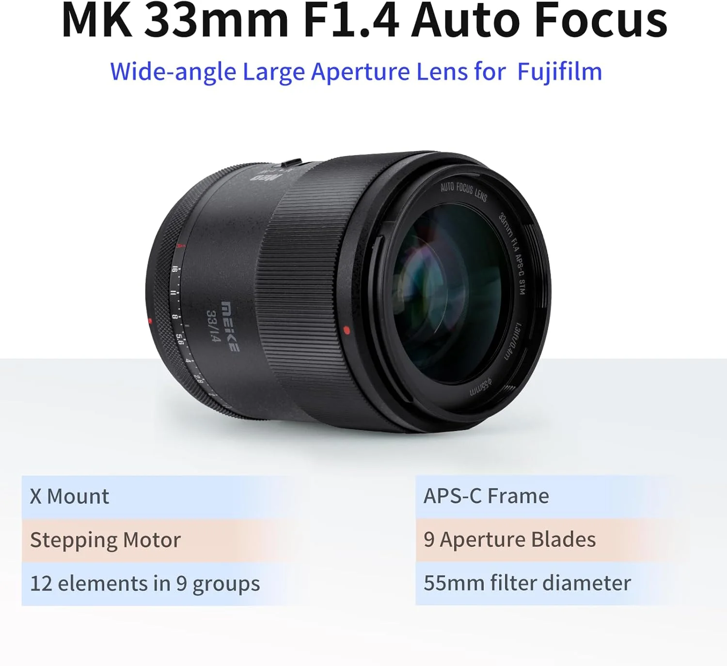 لنز دوربین میراندا Meike 33mm F1.4 با زاویه دید عریض APS-C، موتور پله ای STM با فوکوس خودکار، طول کانونی ثابت برای دوربین های بدون آینه فوجی فیلم X Mount مدل های XT2 XT4 XT5 XT10 XT20 XT30 XT50 X-A2 X30 X70 X-S10 لنز دوربین میراندا Meike 33mm F1.4 با زاویه دید عریض APS-C، موتور پله ای STM با فوکوس خودکار، طول کانونی ثابت برای دوربین های بدون آینه فوجی فیلم X Mount مدل های XT2 XT4 XT5 XT10 XT20 XT30 XT50 X-A2 X30 X70 X-S10