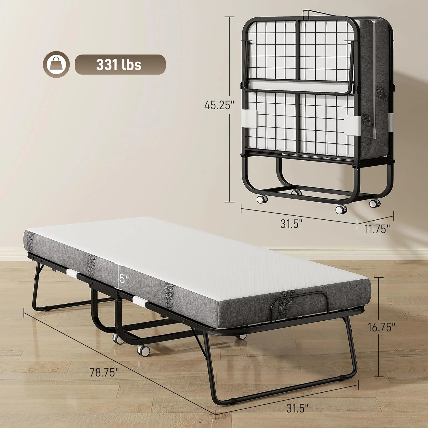 تخت تاشو همراه با تشک هومکام، سایز یک نفره، تخت تاشو قابل حمل با تشک مموری فوم لوکس و قاب فولادی فوق العاده قوی، 200x80 سانتی متر، تاشو، چرخ دار و مخفی شونده، سفید تخت تاشو همراه با تشک هومکام، سایز یک نفره، تخت تاشو قابل حمل با تشک مموری فوم لوکس و قاب فولادی فوق العاده قوی، 200x80 سانتی متر، تاشو، چرخ دار و مخفی شونده، سفید