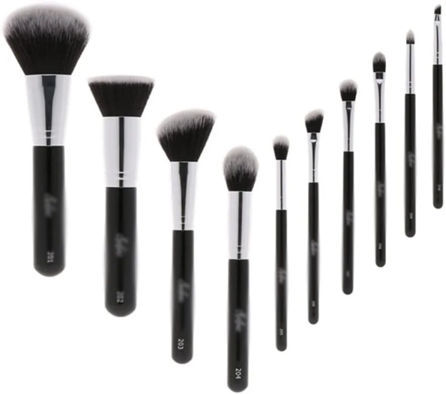 ست برس آرایشی اسکیپدر 10 عددی، برس آرایش مشکی کلاسیک برای کرم پودر، رژگونه، برس های آرایشی حرفه ای