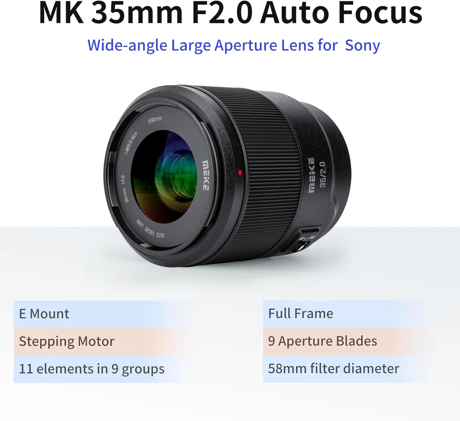 لنز 35 میلیمتری Meike F2.0 فول فریم AF STM (موتور پلهای) با دیافراگم بزرگ، فوکوس خودکار و لنز پرایم ثابت برای دوربینهای بدون آینه Sony E-Mount مدلهای A9 A7III A7II A7 A7R3 A7R4 لنز 35 میلیمتری Meike F2.0 فول فریم AF STM (موتور پلهای) با دیافراگم بزرگ، فوکوس خودکار و لنز پرایم ثابت برای دوربینهای بدون آینه Sony E-Mount مدلهای A9 A7III A7II A7 A7R3 A7R4