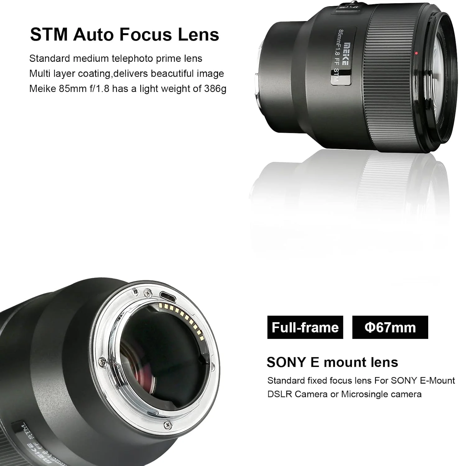 لنز پرایم ثابت تله فوتو متوسط با فوکوس خودکار و دهانه بزرگ Meike 85mm F1.8 Full Frame AF STM (موتور پله ای) برای دوربین های بدون آینه Sony E Mount A9 A7III A7II A7 A7R3 A7R4 لنز پرایم ثابت تله فوتو متوسط با فوکوس خودکار و دهانه بزرگ Meike 85mm F1.8 Full Frame AF STM (موتور پله ای) برای دوربین های بدون آینه Sony E Mount A9 A7III A7II A7 A7R3 A7R4