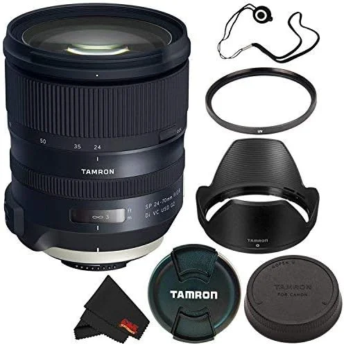 لنز تامرون 6Ave SP 24-70mm f/2.8 Di VC USD G2 برای نیکون F (مدل بین المللی) + فیلتر UV 82mm + نگهدارنده درب لنز + بسته پارچه میکروفیبر