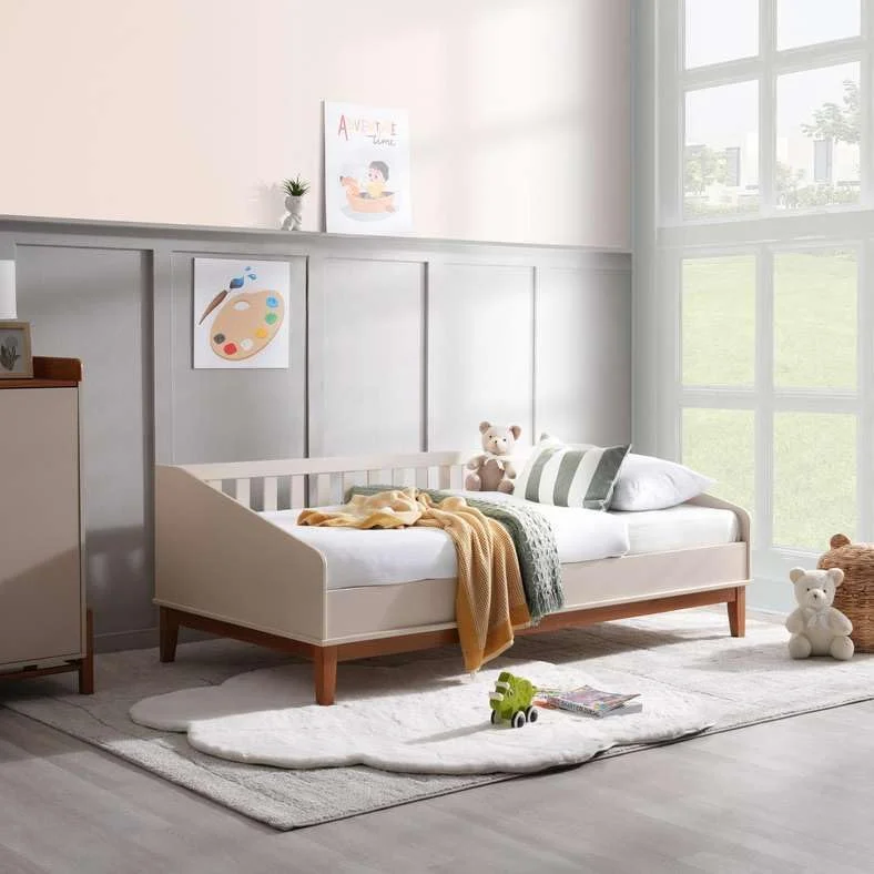 تخت خواب یک نفره کودک مدل Devan از Pan Home، ابعاد 90X190 سانتی متر، رنگ سفید مایل به کرم
