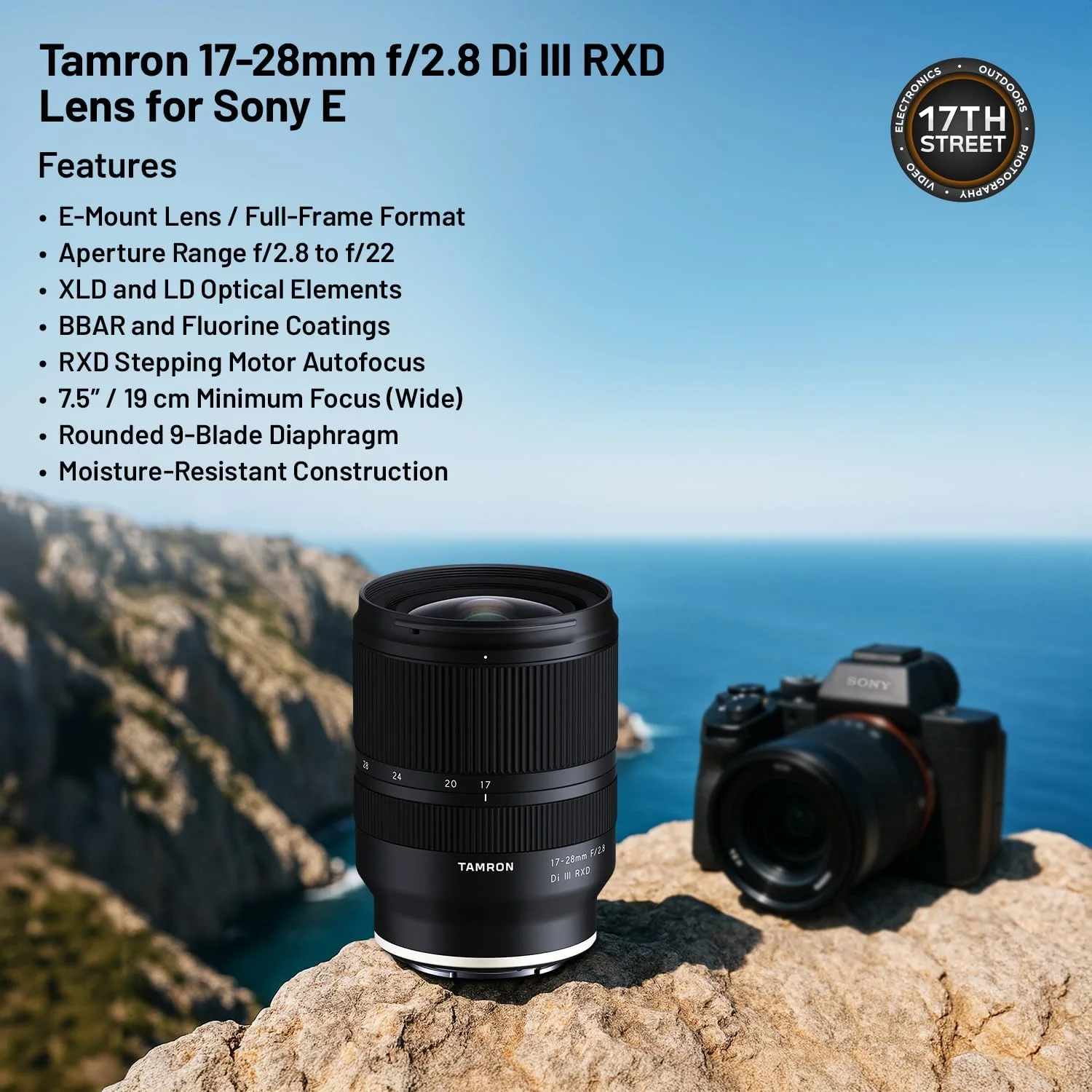 لنز تامرون 17-28mm f/2.8 Di III RXD (مانت E سونی) به همراه فوکوس خودکار سریع و عریض، کارت حافظه 64 گیگابایتی Extreme PRO SDXC با سرعت خواندن 200 مگابایت بر ثانیه، فیلتر UV تیفن 67 میلیمتری و کیت بستهبندی کوله پشتی دوربین لنز تامرون 17-28mm f/2.8 Di III RXD (مانت E سونی) به همراه فوکوس خودکار سریع و عریض، کارت حافظه 64 گیگابایتی Extreme PRO SDXC با سرعت خواندن 200 مگابایت بر ثانیه، فیلتر UV تیفن 67 میلیمتری و کیت بستهبندی کوله پشتی دوربین