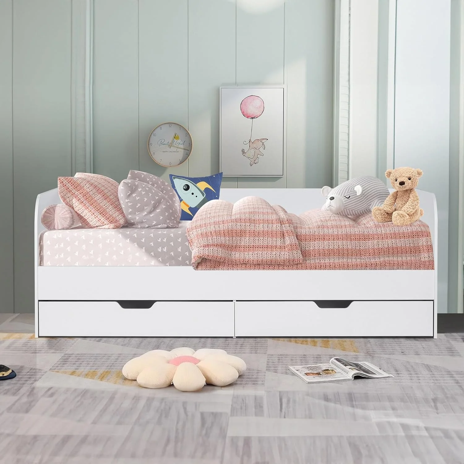 تخت خواب یک نفره وانیلی HomeBox با 2 کشو - 90x200 سانتی متر تخت خواب یک نفره وانیلی HomeBox با 2 کشو - 90x200 سانتی متر