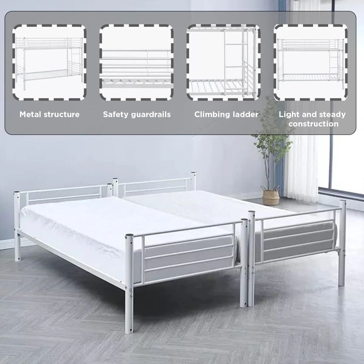 تخت دو طبقه وانیلی HomeBox - ابعاد 90x200 سانتی متر تخت دو طبقه وانیلی HomeBox - ابعاد 90x200 سانتی متر