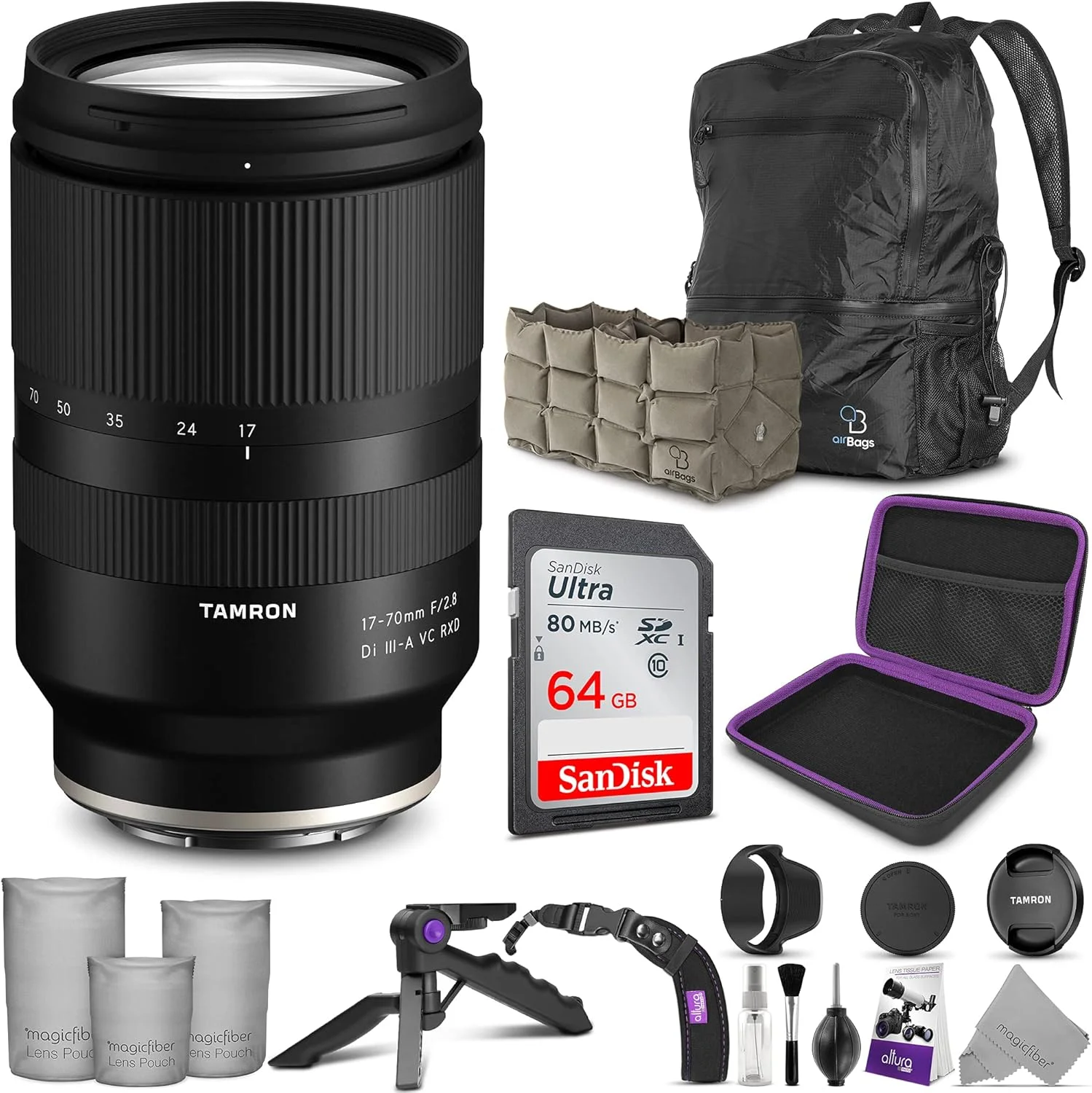 لنز Tamron 17-70mm f/2.8 Di III-A VC RXD برای Sony E Mount به همراه بسته لوازم جانبی پیشرفته و مسافرتی Altura Photo