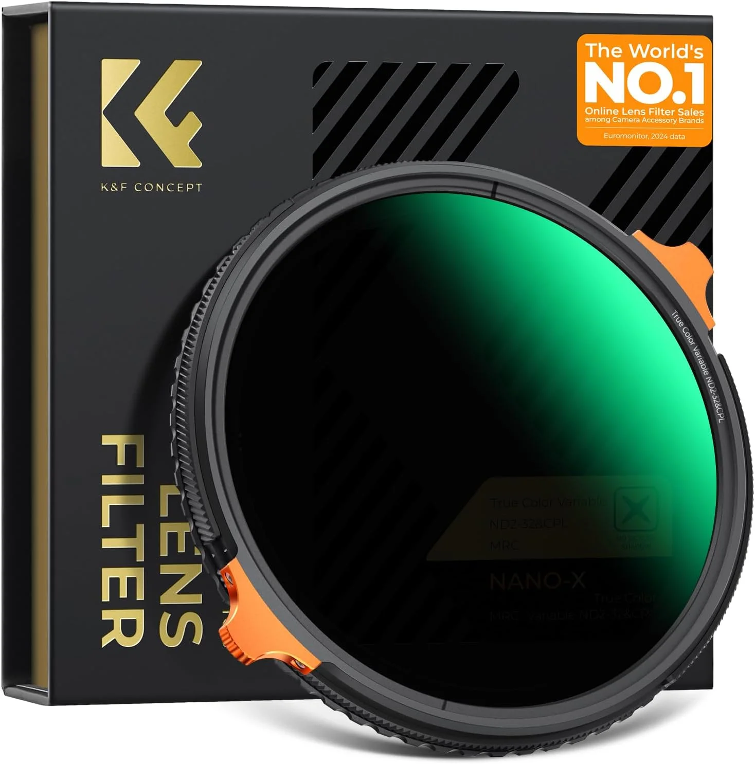 فیلتر پلاریزه K&F Concept 82mm CPL ND2-ND32 متغیر رنگ واقعی 2 در 1 بدون ضربدری مشکی برای لنز دوربین