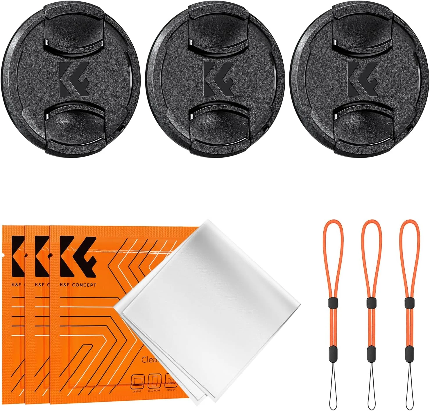 کیت درپوش لنز مرکزی 9 در 1 K&F Concept 82mm به همراه بند نگهدارنده ضد گم شدن + دستمال تمیز کننده میکروفیبر سازگار با لنزهای دوربین نیکون، کانن، سونی، فوجی فیلم